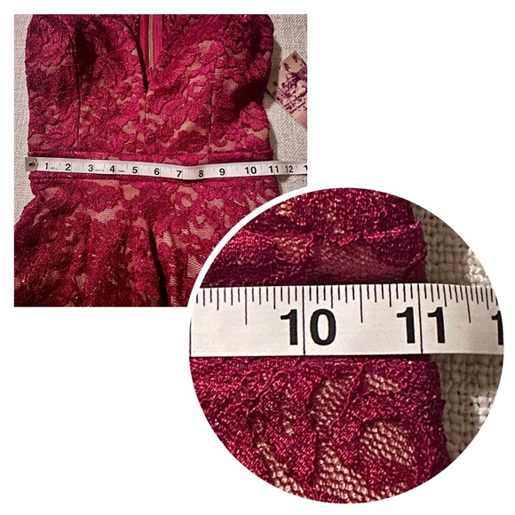 EMERALD SUNDAE Red Lace Racerback Fit & Flare Sparkly Dress Prom Cocktail Wmn S - Picture 14 of 16